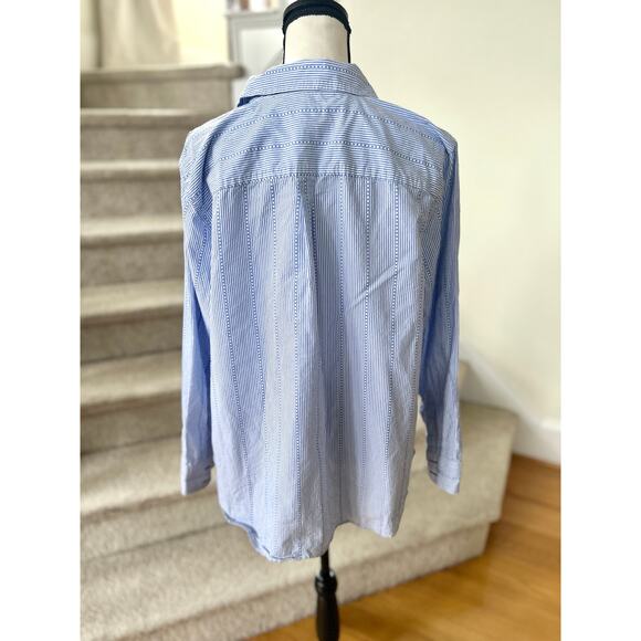 Talbots Blue & White Pin Stripe Polka Dot Long Sleeve Button Down - Picture 4 of 8